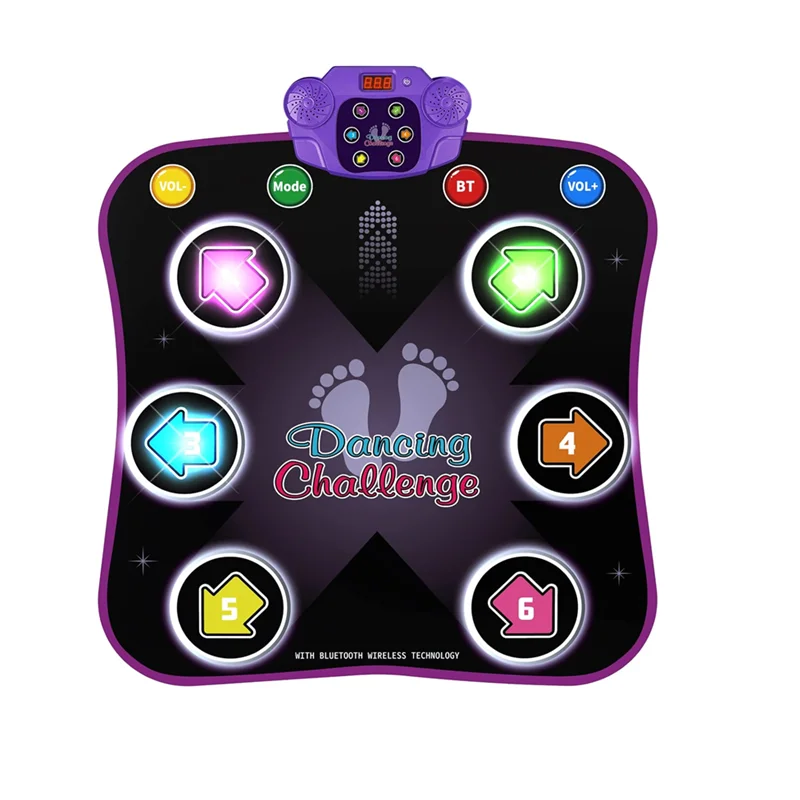 Wellshow Sport Dance Mat Toys for 3-12 Year Old Kids Electronic Dance Pad with Light-up 6-Button Wireless Bluetooth