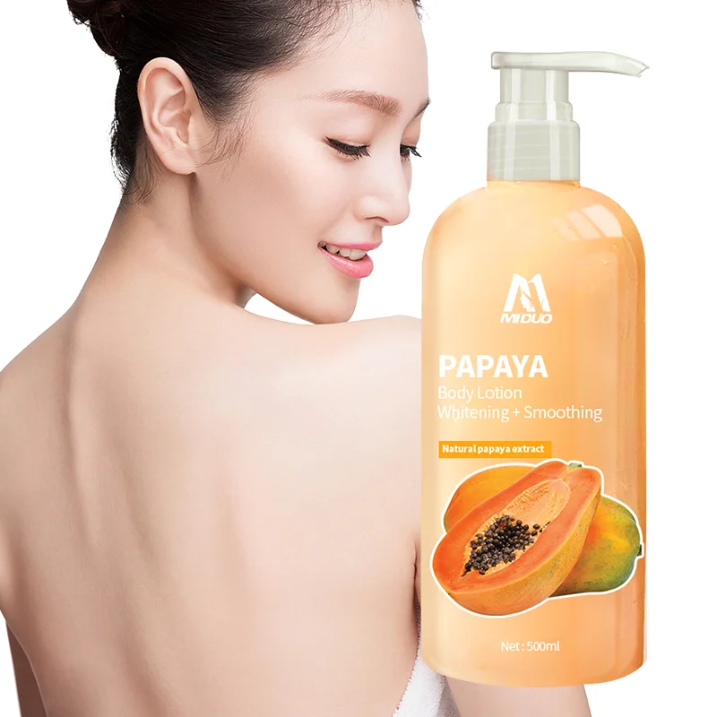 MIDUO Factory OEM 500ML Brightening Whiten Vitamin C Cruelty Free Nice Smelling Best Moisturizer Papaya Body Lotion For Dry Skin