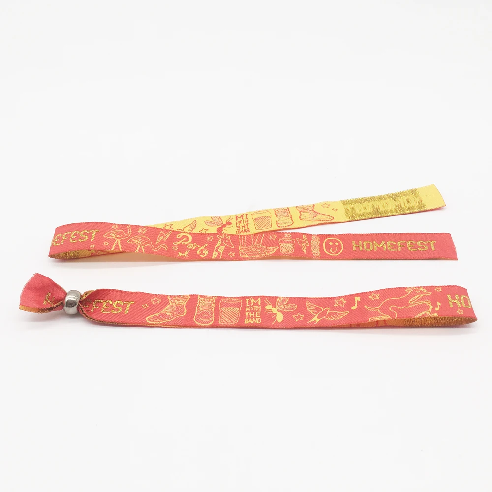 Custom Festival Recycled PET Fabric Woven Bracelet with Adjustable Plastic Clip Promotional Wristband