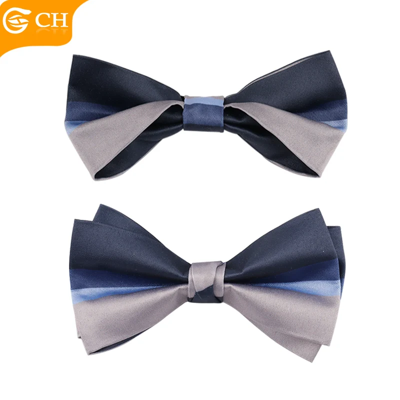 Individual Design Factory Directly Bow Ties Custom Single Double Layer Woven Cravats Custom Striped Printed Polyester Bow Ties