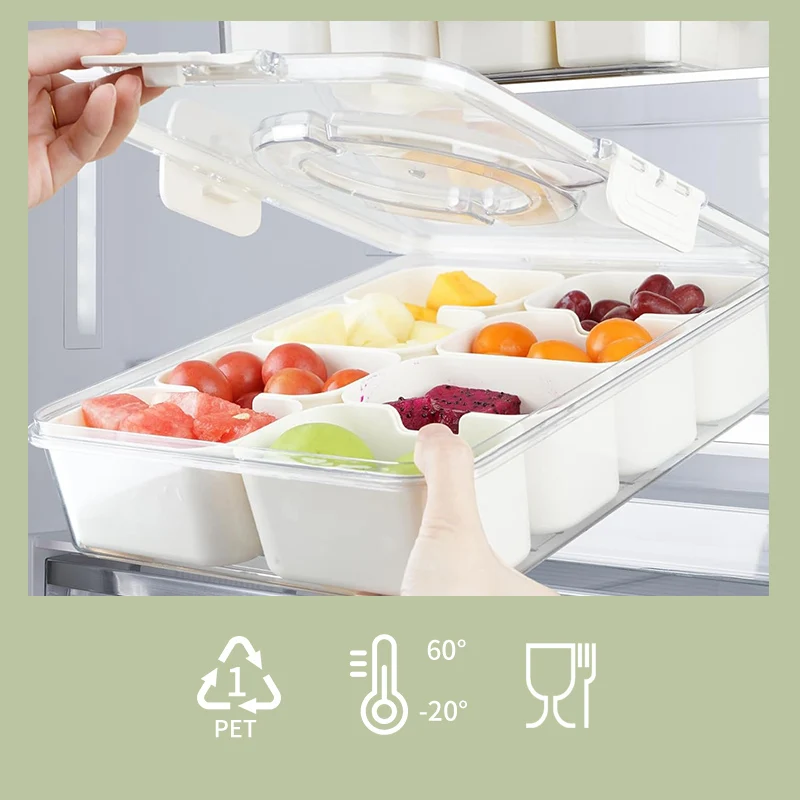 Plastic clear Sealed Snackle Sugar Salt Spicy Spice Storage Containers 4 and 8 Compartment  with Lid and Handle Spice Box