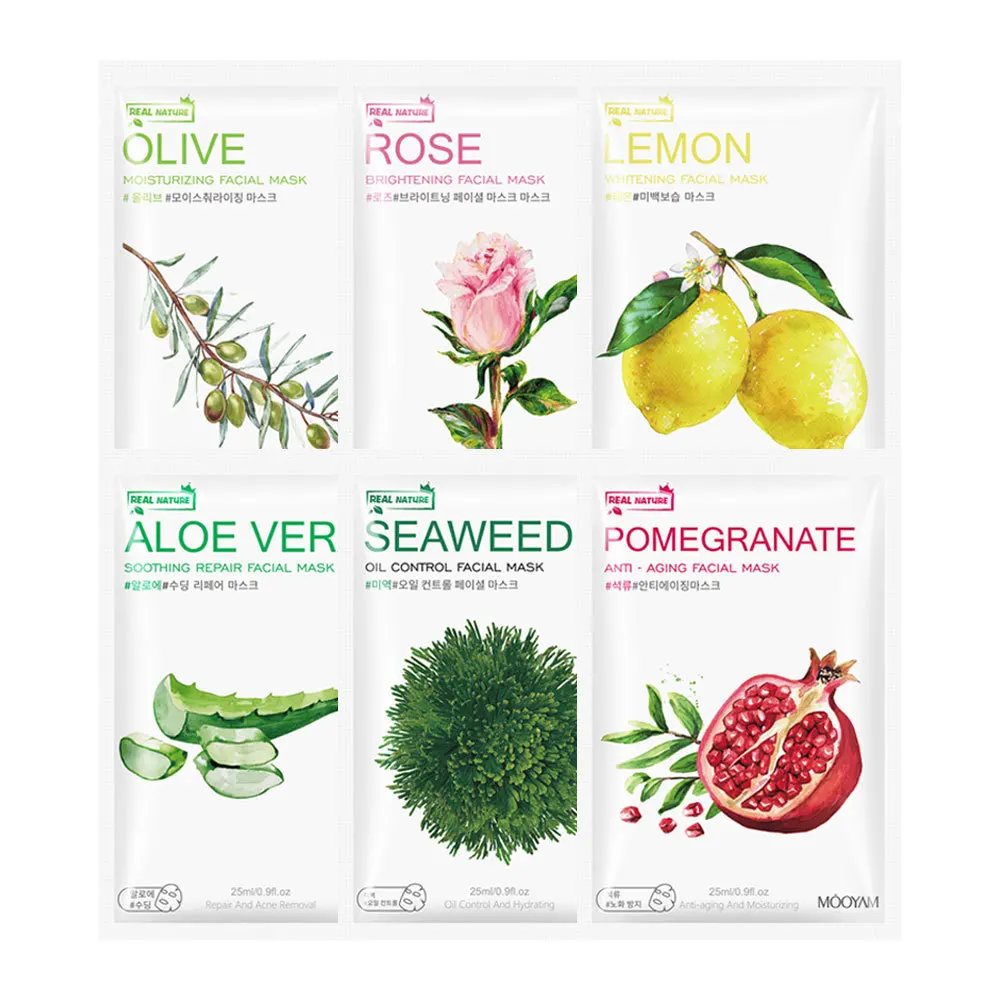 Pomegranate Lemon Aloe Whitening Moisturizing Facial Mask Fruit Plant Soothing Olive Rose Seaweed Anti-Aging Sheet Face Mask
