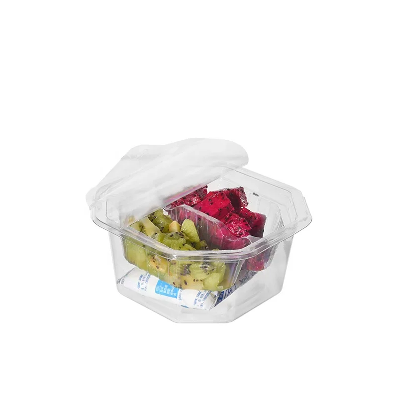 Lesui new design recycled PET RPET disposable plastic food packaging pastry serving salad box with 2 compartment