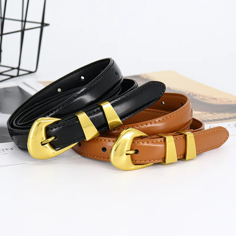 High Quality Luxury Gold Metal Buckle Genuine Leather Belts Female Decorative Jeans Waist Belt Wholesale