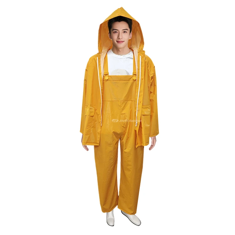 High Quality Heavy Duty 2 3 Piece Rain Coat Suit Gear Fishing Work Waterproof 100% New Pvc Polyester Raincoat