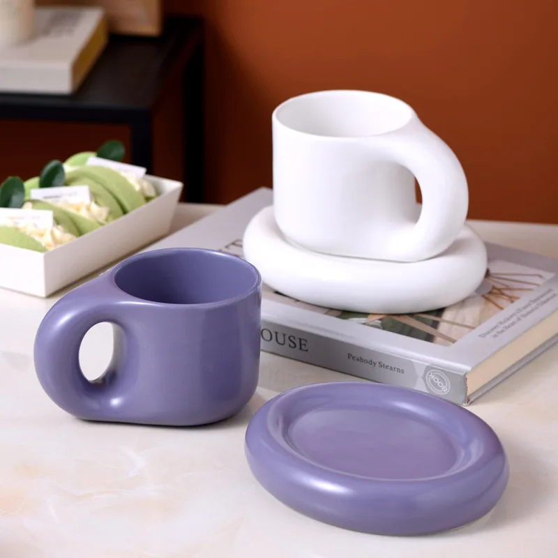 Custom Macaron Color Speckled Splatter Paint Ceramic Nordic Ins Style Fat Mug Creative Novelty Cup And Saucer Ceramic Coffee Mug