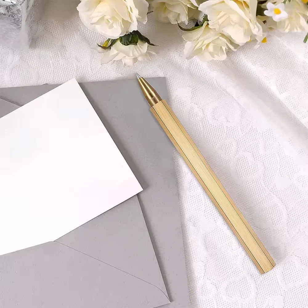 Hexagon Brass Metal Ball Pen Smoothly Writing Roller Ballpoint Pen for Gift Signature Pen