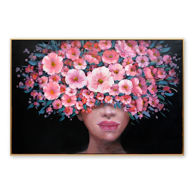 Colorful fasion girl flower garland handpainted acrylic handtouch wall art wall decor painting 82X102X4.5cm