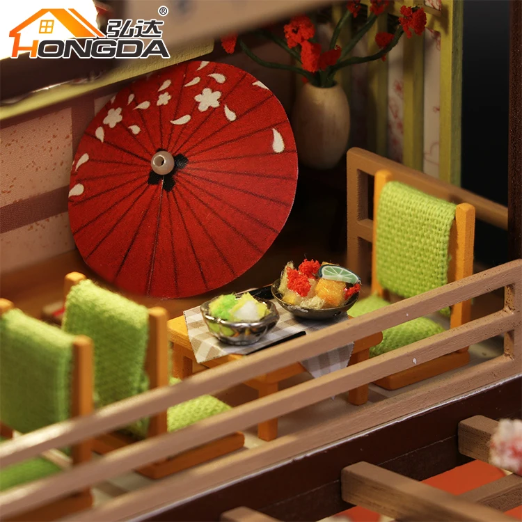 Hongda Japanese style M2011 Gibbon Sushi Wooden Doll House Diy Miniature Dollhouse Kit For Girls