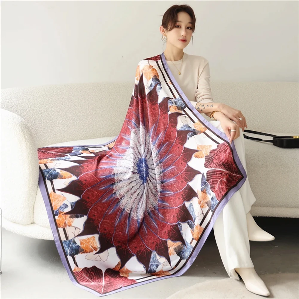 Wholesale Large Silk Scarf Ladies Custom Logo Digital Print Luxury Silk Scarves For Women foulard en soie