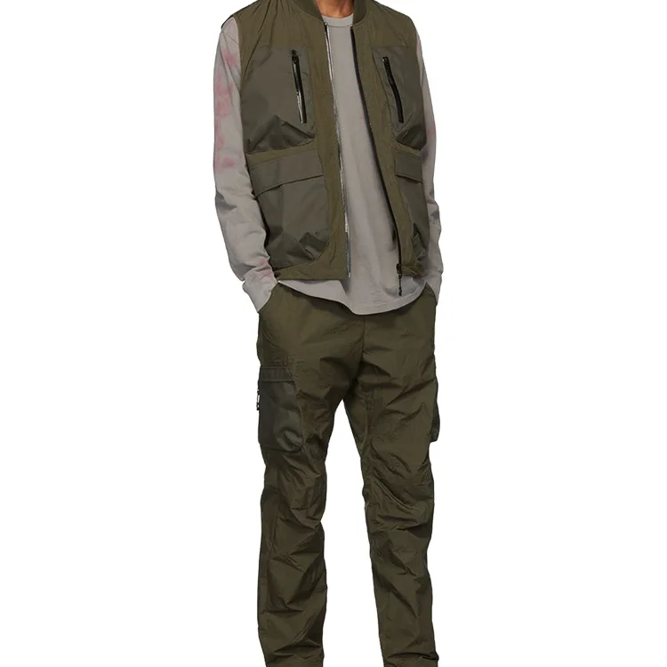 
mens fashion drawstring army green nylon taffeta cargo pants 
