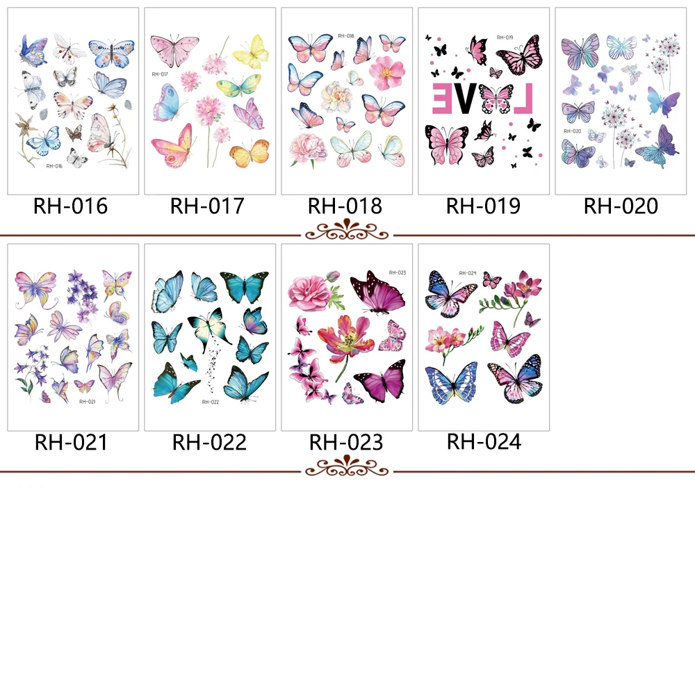 RH-001~RH-24 New waterproof disposable 3d tattoo stickers Original makeup butterfly tattoo stickers Fashion tattoo stickers