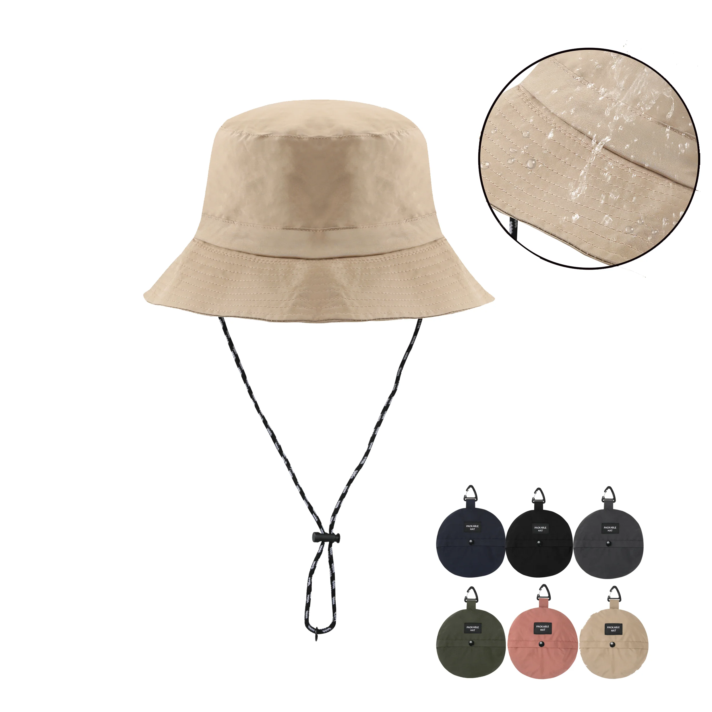 Wholesale Unisex Summer Polyester Adjustable 100% Nylon Quick-Drying Foldable for Beach Outdoor Fishing Waterproof Bucket Hat