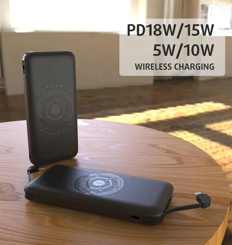 Wireless portable powerbank with lightning cable USB build in cable universal magnetic power bank for iphone 12/13