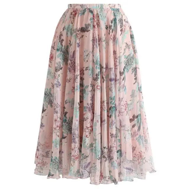 
Print dress Long floral pleated Skirt New Fashion jupe for Women High Waist Solid Casual faldas largas Summer Spring Saias 
