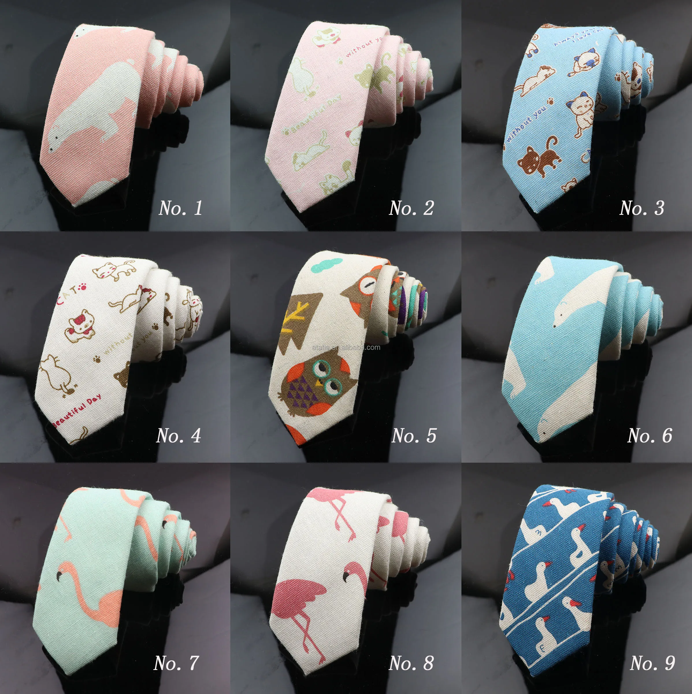 Cute Linen Cartoon Duck Cat Bear Tree 6cm Printed Funny Animal Tie For Men Narrow Striped Slim NeckTie Gifts Cravat Accessories