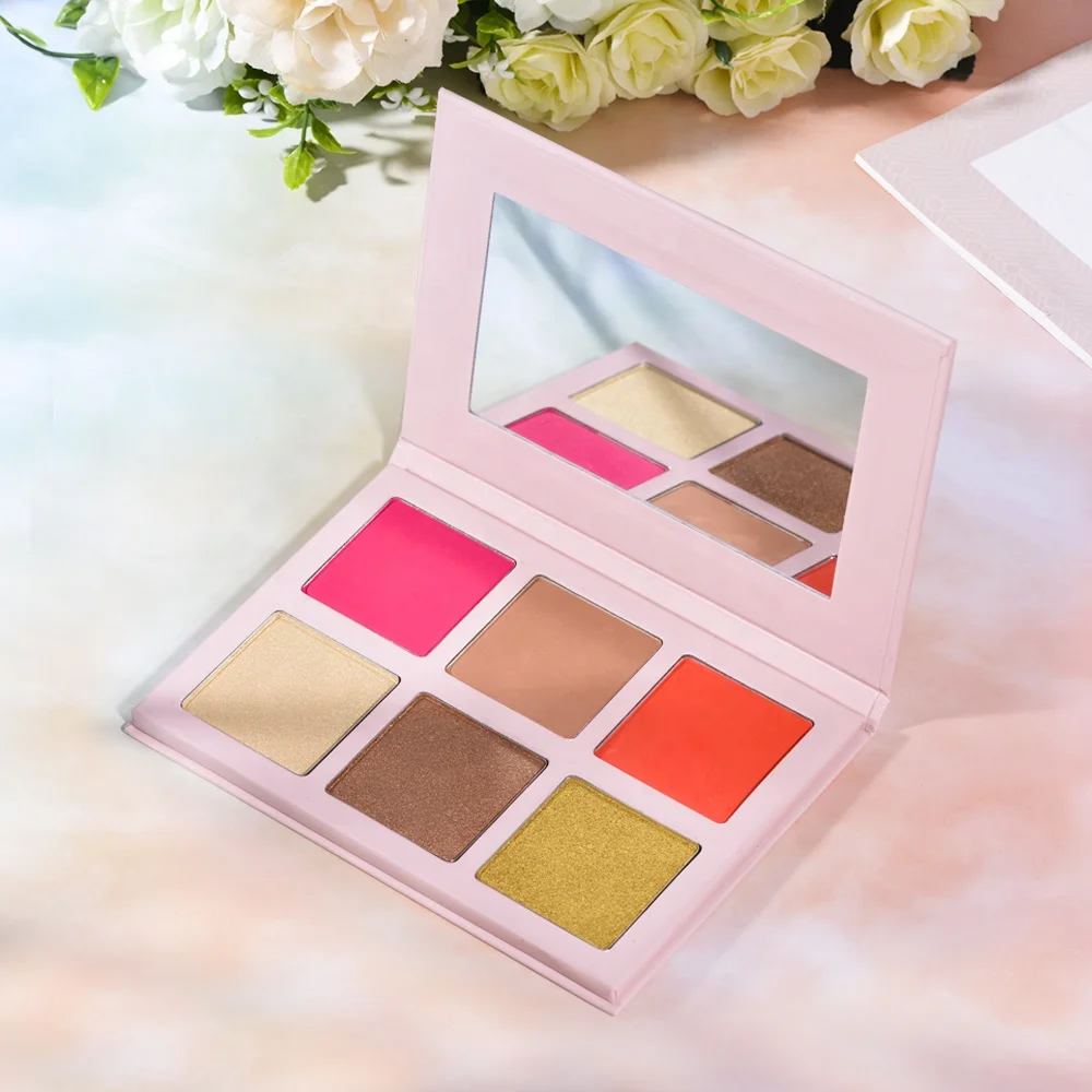 
private label 6 color very pigmented highlighter bronze and blush makeup pallets with your own logo 