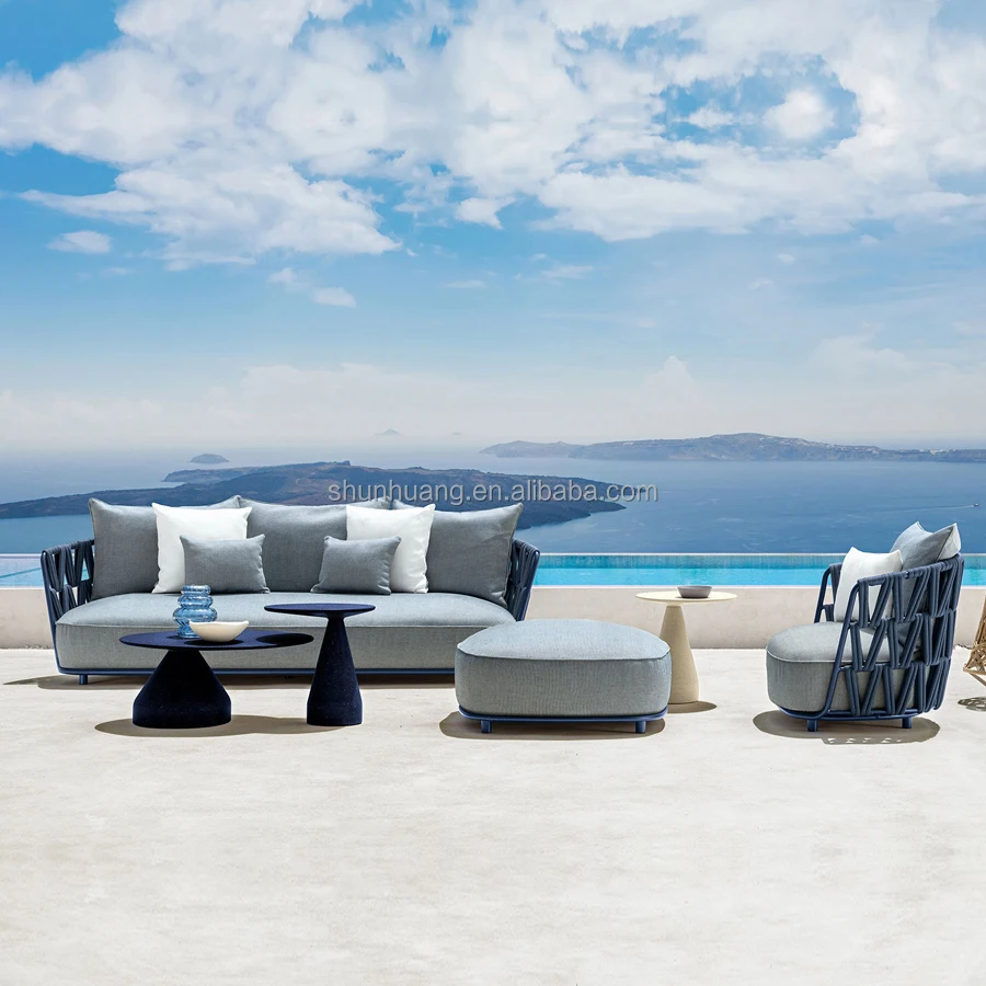 Цветная индивидуальная веревка уличная мебель все ручной работы садовый диван набор патио металлический односпальный диван с журнальным столиком