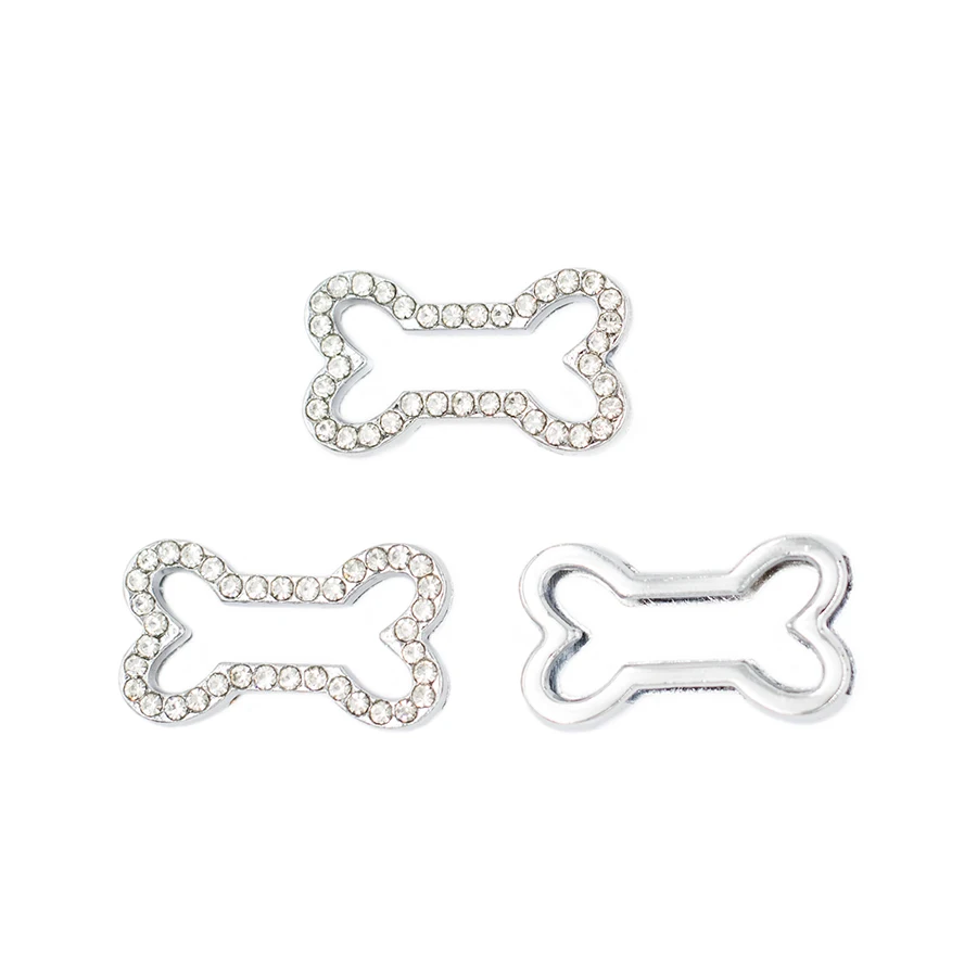 Wholesale 10mm Dog Bone Crystal Alloy Slider Charms  Beads For  Charm Bracelet Pet Collar DIY Jewelry Making