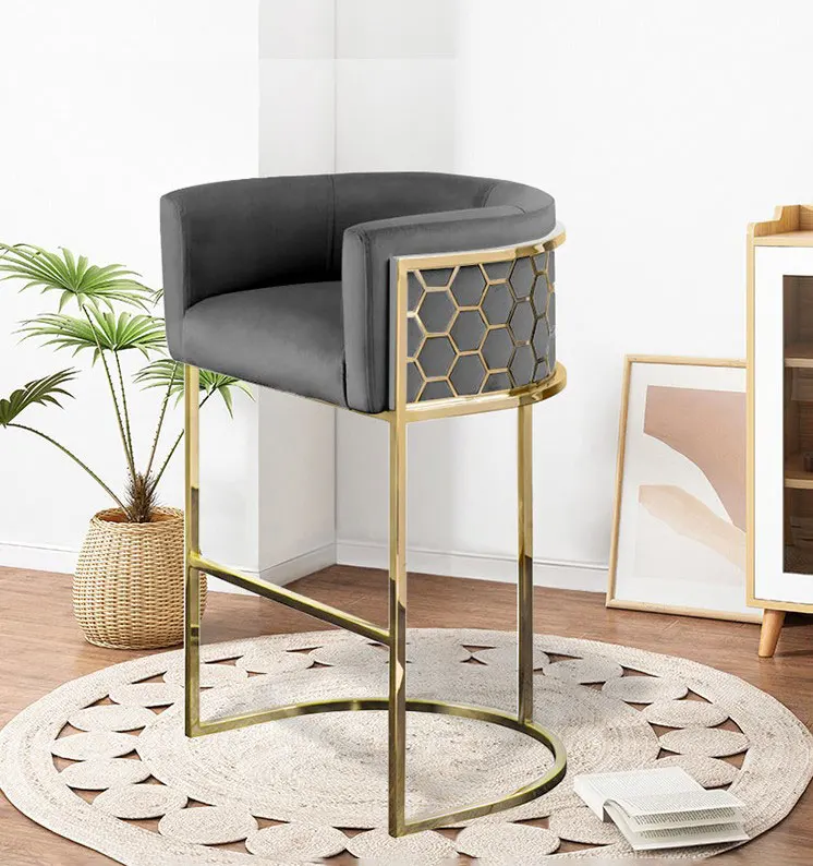 Лидер продаж высокое качество современный дизайн промышленный металлический барный стул бархатная ткань высокий с сотовой