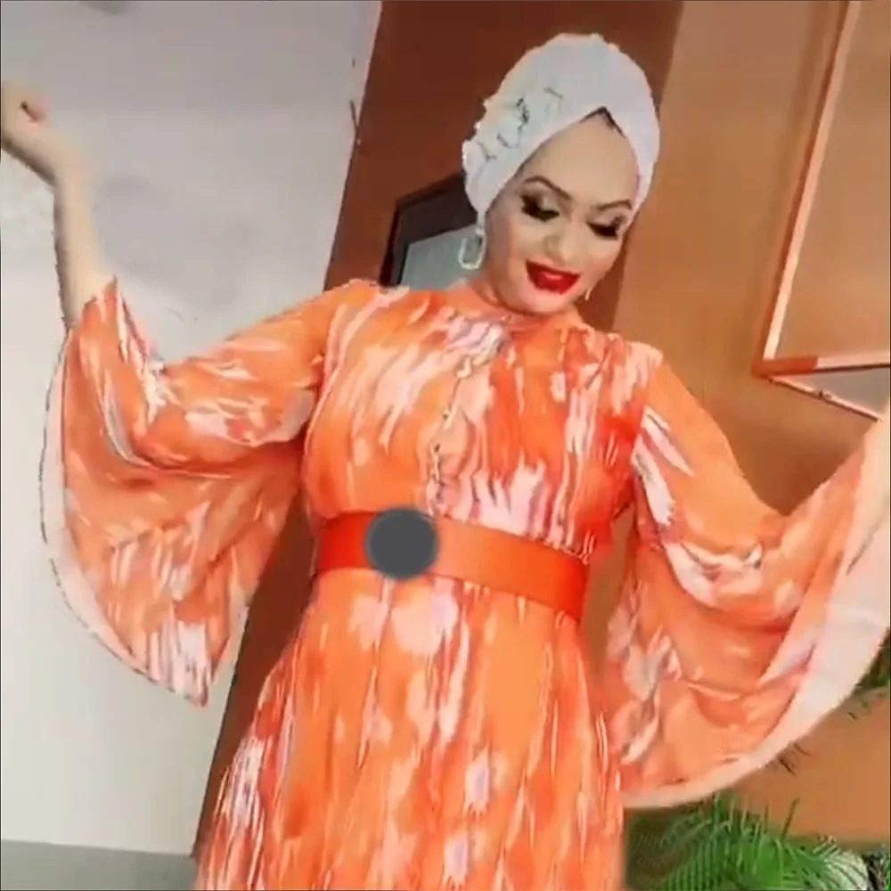 Print chiffon batwing sleeve belt turkish silk saree plus size boubou african traditional dresses islamic clothing