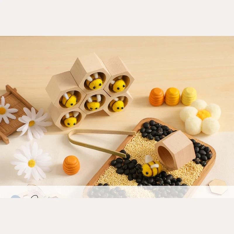 Sell well Baby coordinated training baby educational toys wooden beehive toy honey bee toys