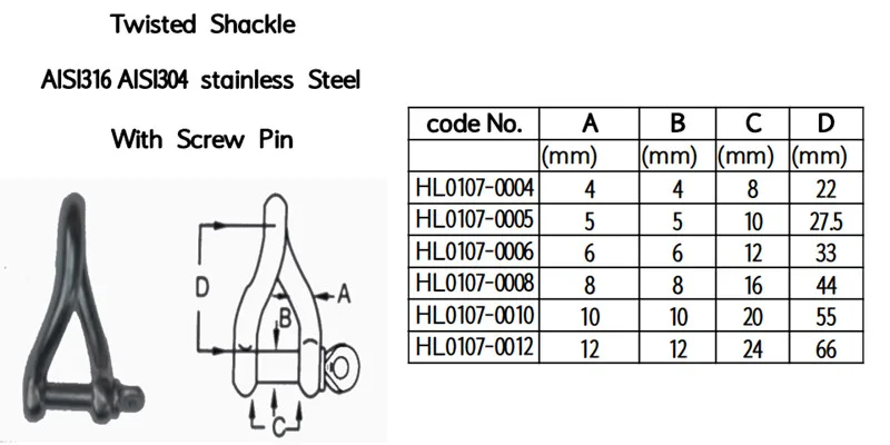 Marine Stainless SUS304/316 Captive Pin 90 Degree Twisted Shackle