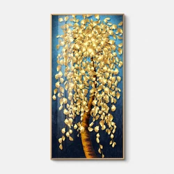 Modern ready to hang picture Wall art deco design gold tree painting with glass