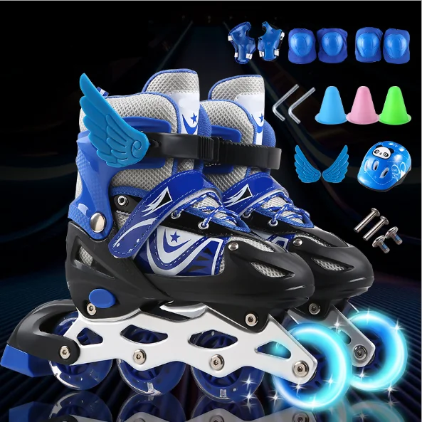 
Wholesale high quality flash safety sales kick pink roller skates set 