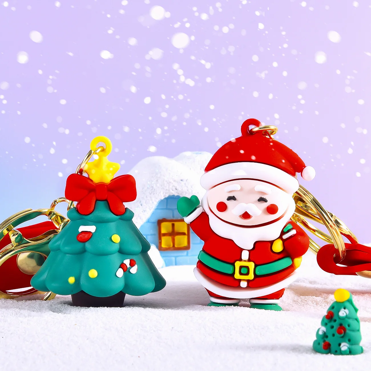 2024 New 3D PVC Elk Gingerbread Man Key Chain Fashion Rubber Keyring Accessories Cute Cartoon Christmas Santa Keychain