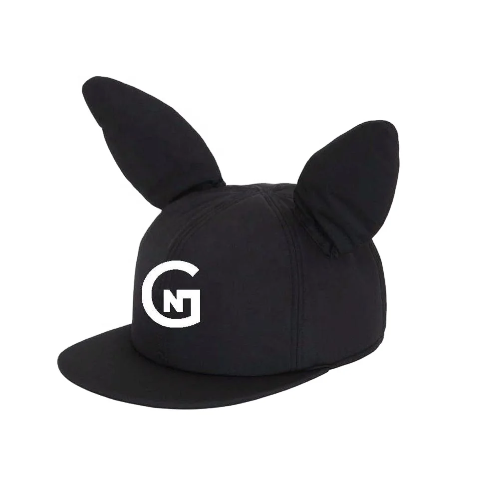 Snapback hat with Rabbit  ears embroidery logo leather back closure  5-panel cap and hat ODM OEM