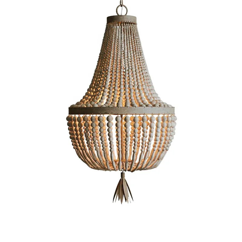 Bohomia wood beaded chandelier vintage ceiling light for bedroom