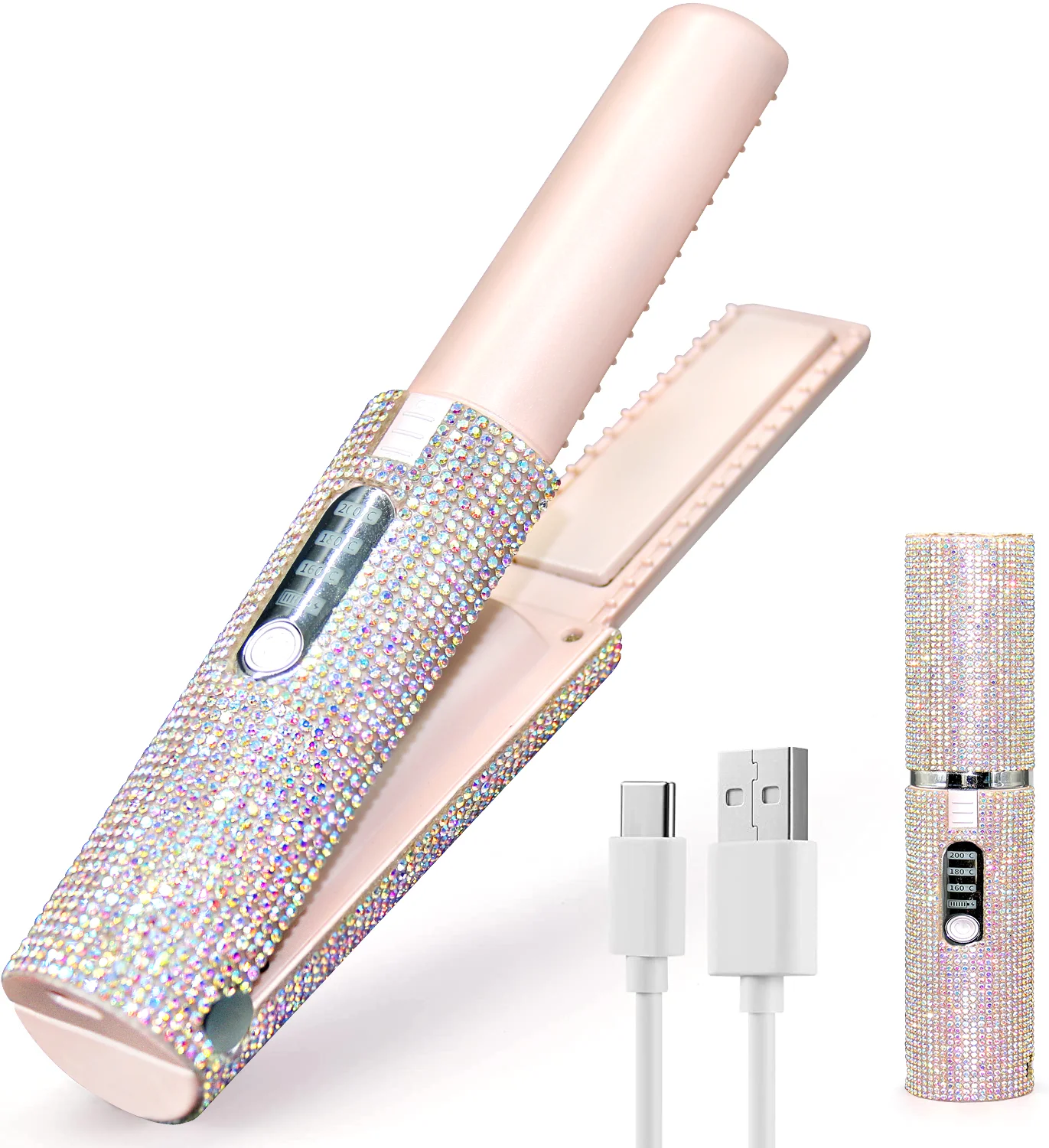 Custom Usb Portable Bedazzle Flat Curling Iron Bling Diamonds Hair Straightener Machine Wireless Straightener for Hairs Beauty