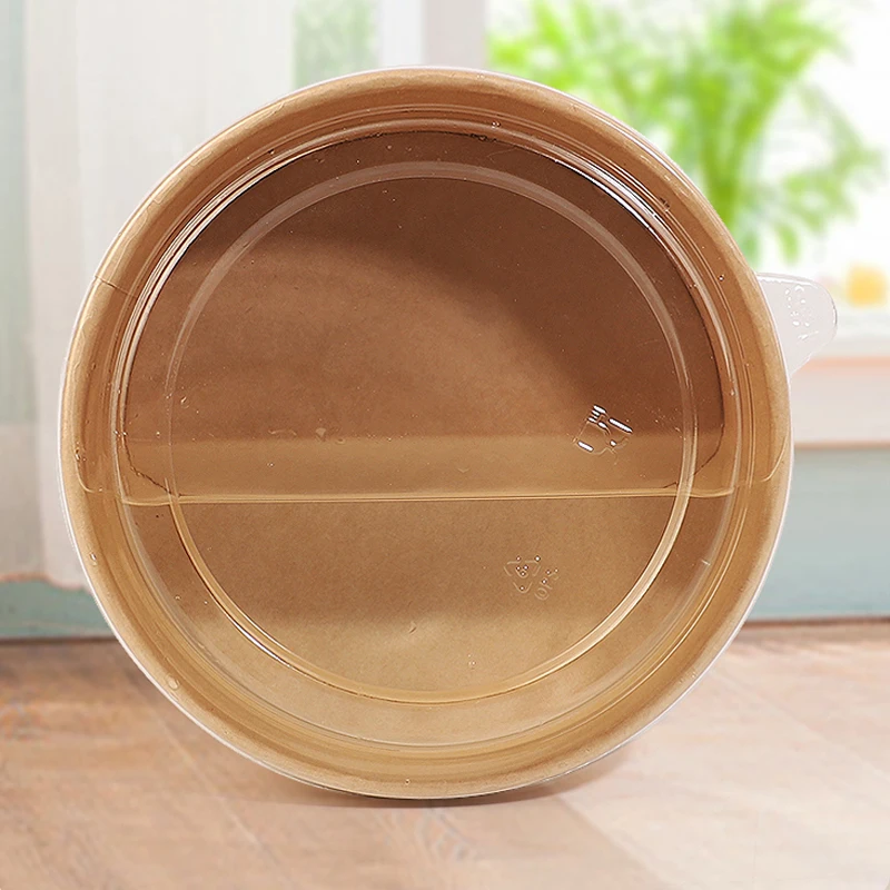 Round dining box kraft paper bowl packing bucket thickened salad bowl soup cup with lid paper bowl
