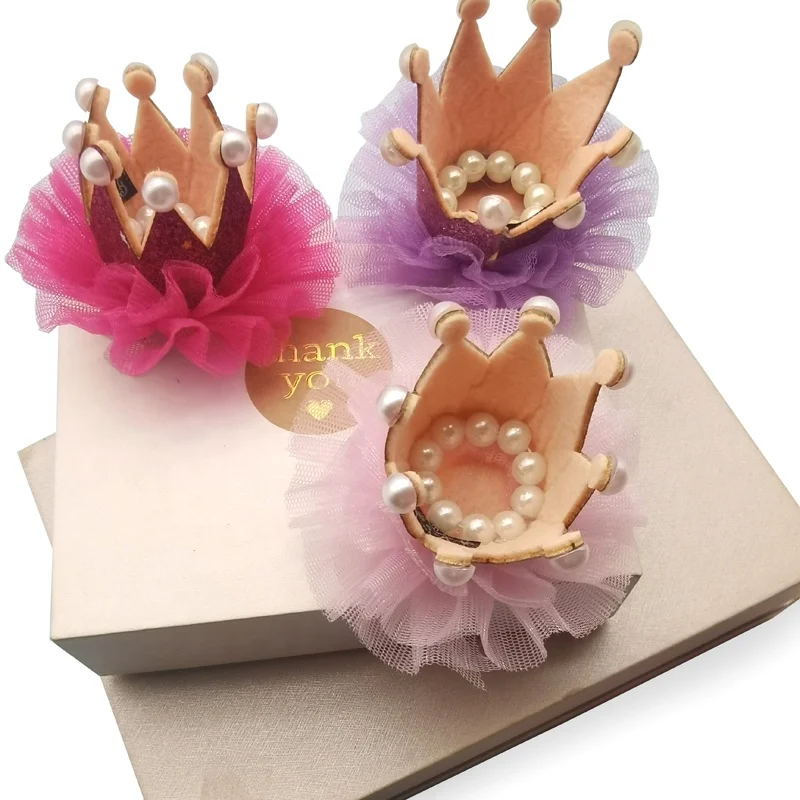 E-Magic Supplier Cute Lace edge colorful Crown hair bow with clips for dog cat pet hair accessory