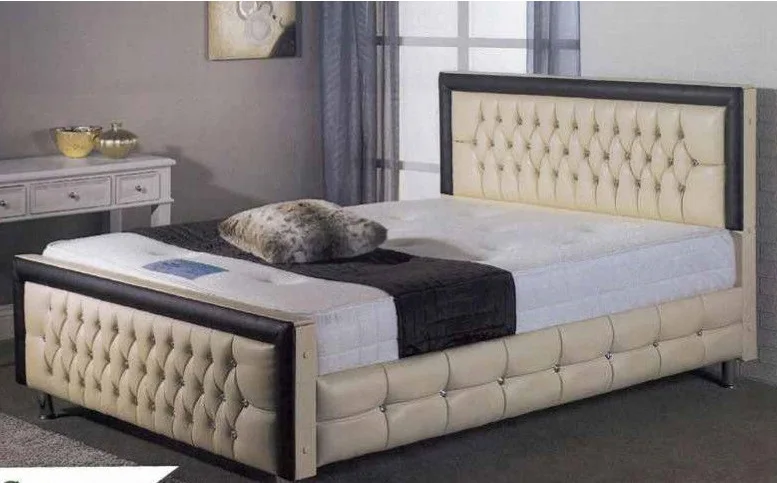 Girl Style Pink  Comfortable Faux Leather  Diamond Platform Bed Frame With Metal Legs