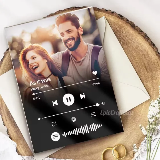 Custom Black Acrylic Spotify Plaque with Custom Photo Customized Music Song Album Cover Art Print Romantic Anniversary Gift