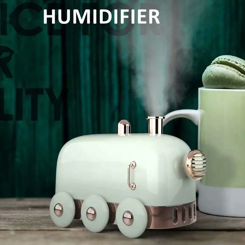 Small Train Humidifier Mini Usb Air Humidifier Retro Train Shape With 7 Color Night Light Portable Air Humidifier