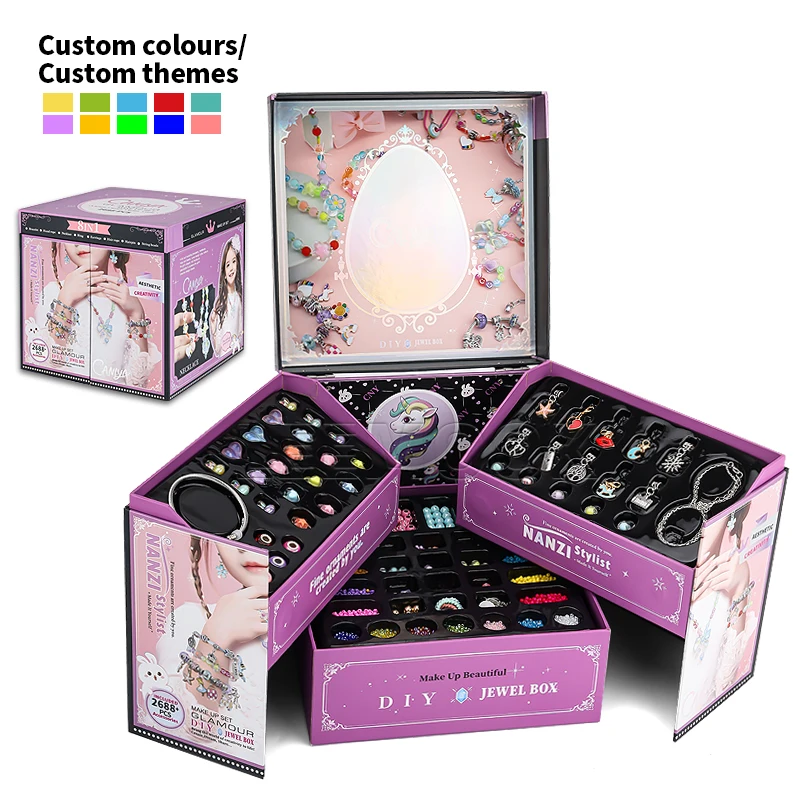 Leemook 2688+pcs Colorful Round Beads Set Beauty Beads with Pendant Charms Kit for Jewelry Making Kit Bracelets Necklace