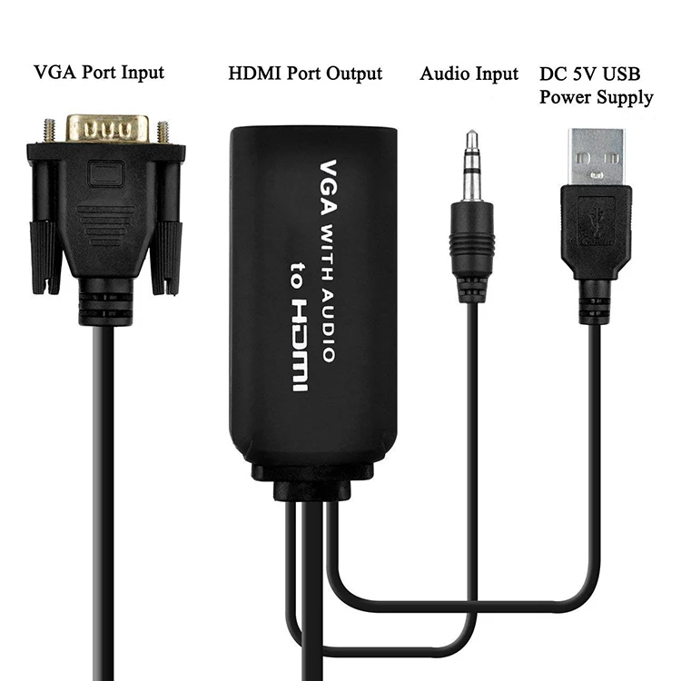 VGA to HDMI Cable, VGA to HDMI Adapter Cord Audio Connecting Old PC, Laptop a VGA Output to Monitor, HDTV HDMI Input