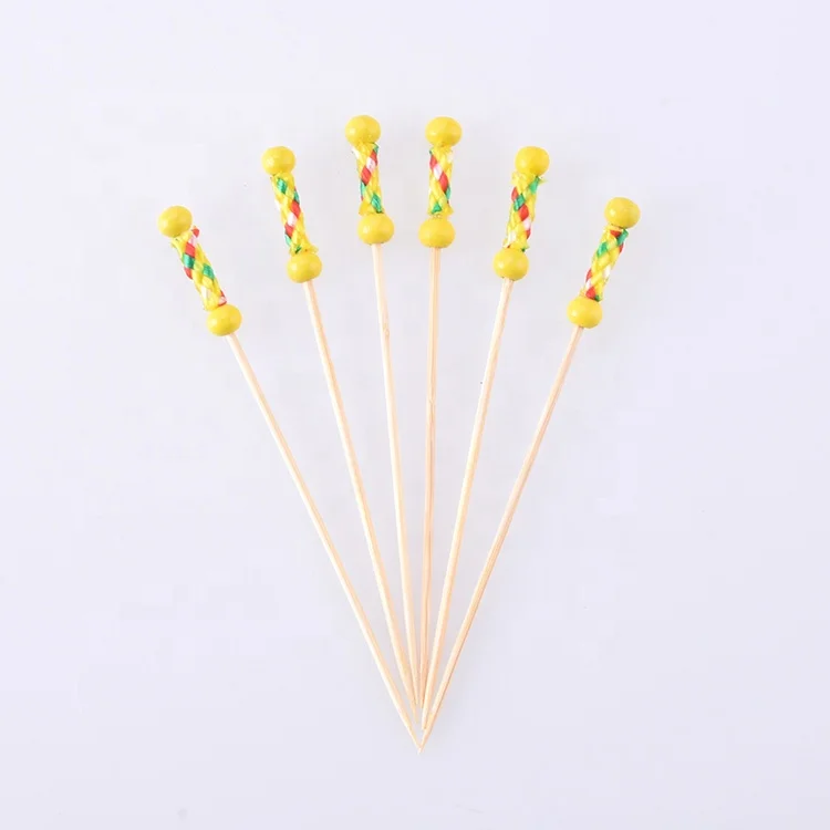 BHL1255 Disposable long Art Food Bamboo Skewer Sticks With Yellow Ball For Decoration