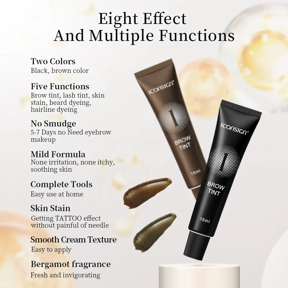 Black Brown Colors Henna Brow Kit Professional Eyebrow Semi Permanent Tint Dye Brow Skin Tint Henna Eyebrow Tint Kit Eyebrow Gel