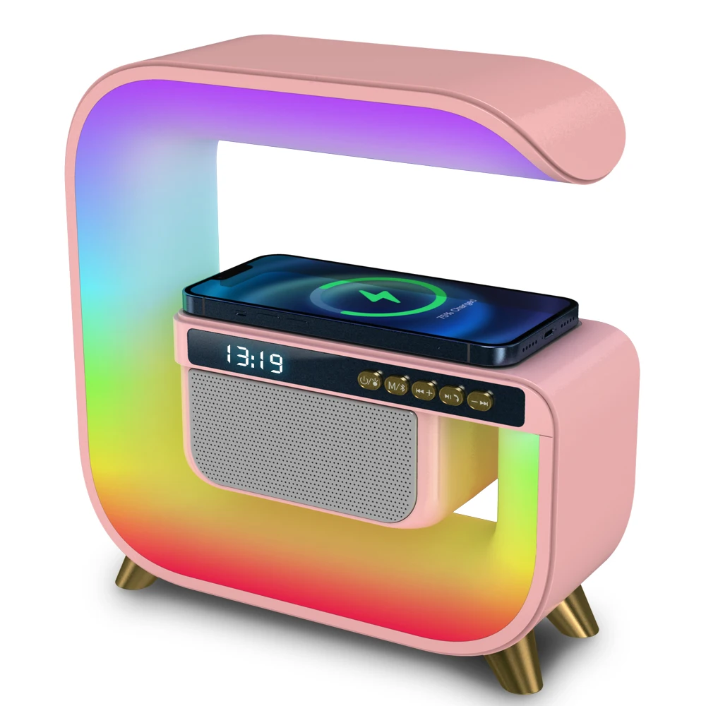 Multi-function 15W Bluetooth RGB Light Lamp Gift Smart Speaker Mobile Charging Station Fast Wireless Charger Stand