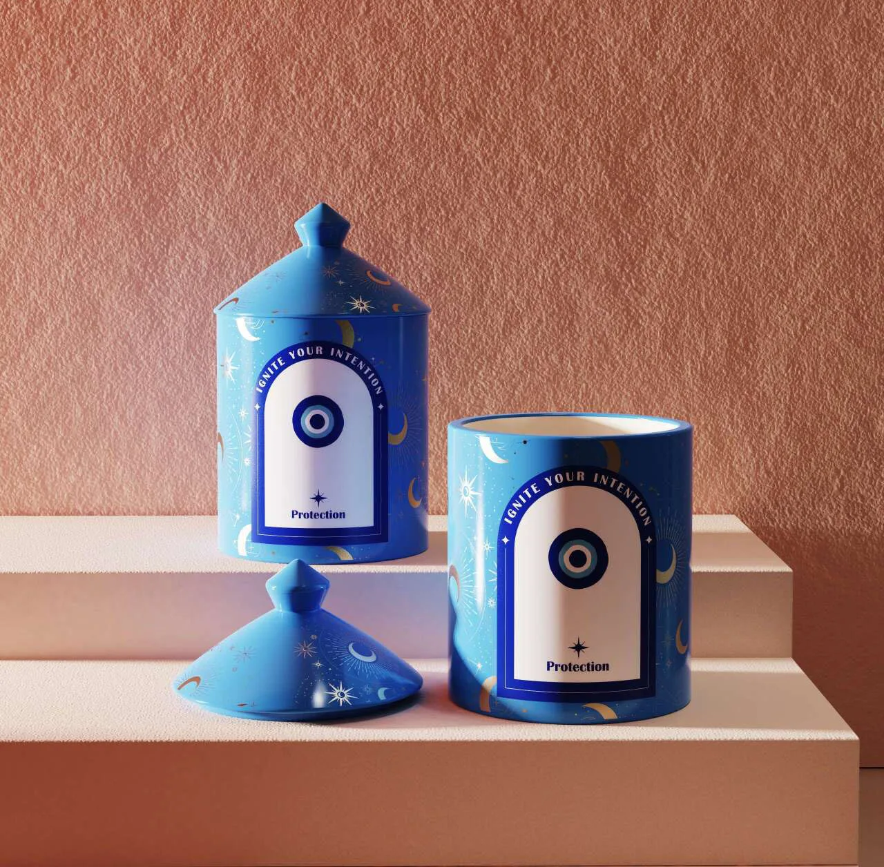 Kabbalah New Arrival Devil Eye Blue Self Healing Meditation Lotus Cement Ceramic Scented Candle