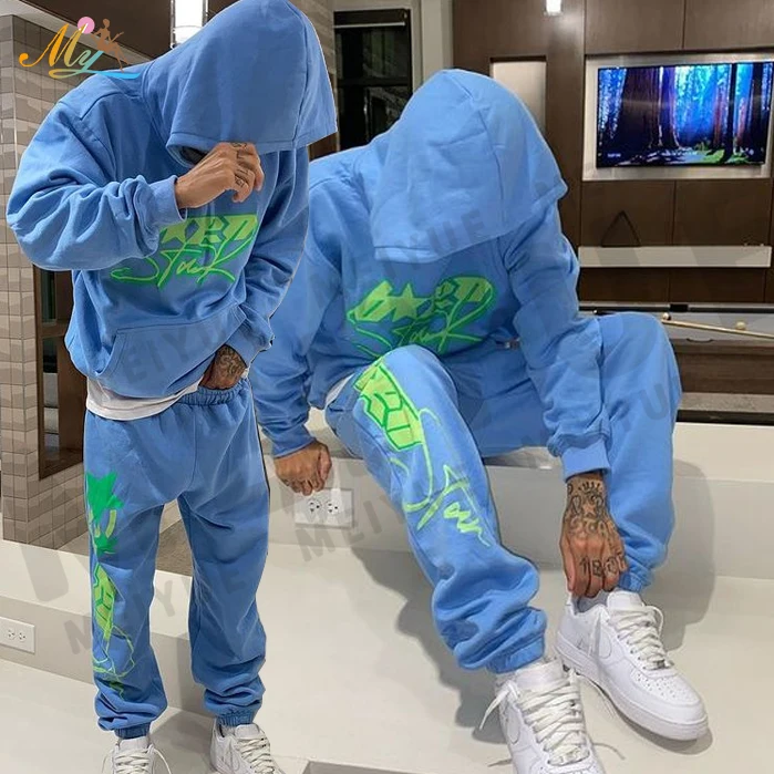 2022 Unisex Custom 3d Puff Print Hoodie Set Oversized Cosy Joggers Suits Streetwear Mens Cotton Wool Hoodies Tracksuit Sweatsuit