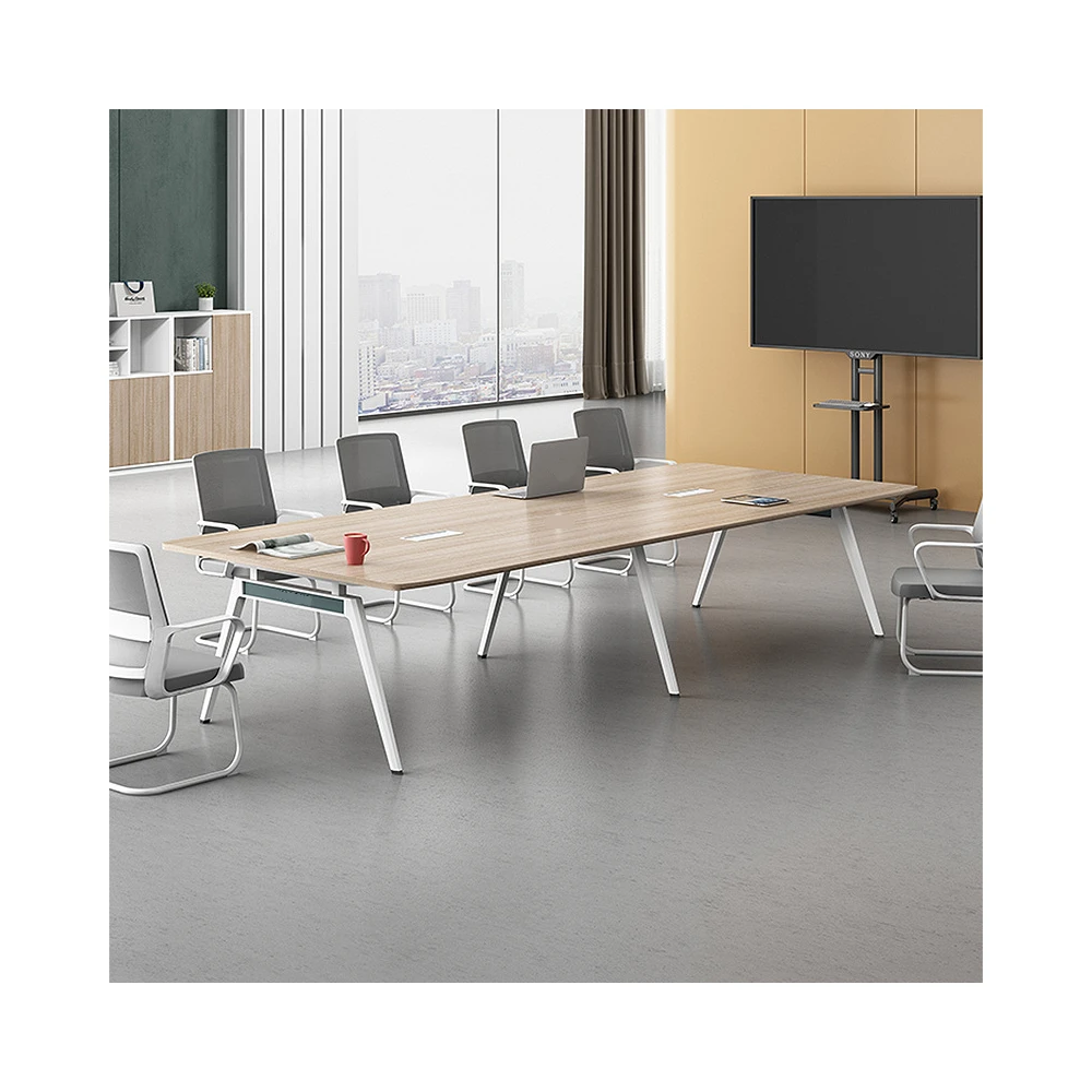 Современная Горячая Распродажа 6 8 10 человек офисная мебель коричневый деревянный Топ стол для встреч в форме MFC дизайнерский конференций