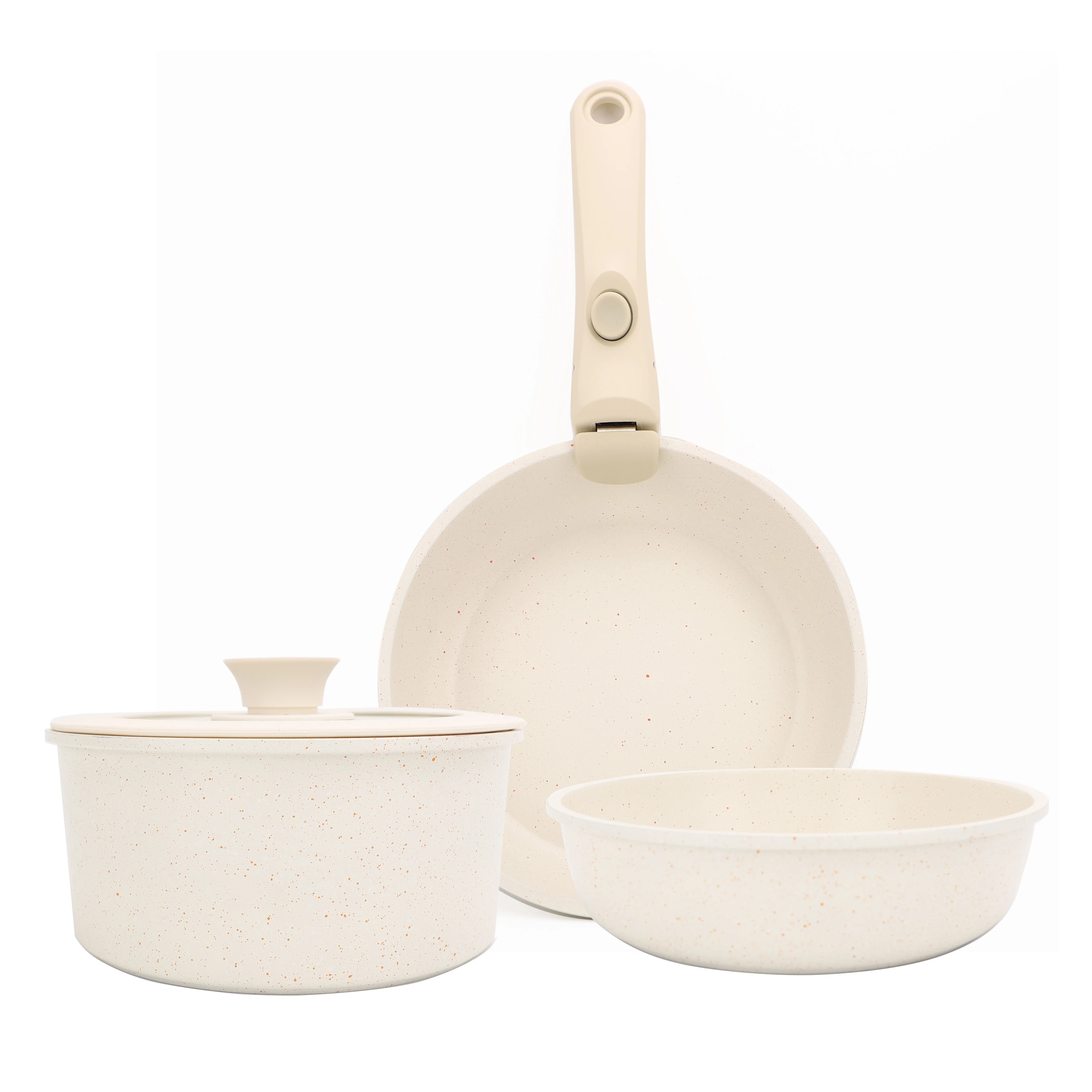 9pcs non stick cookware set forged aluminium pots detachable handle glass lid with silicon rim