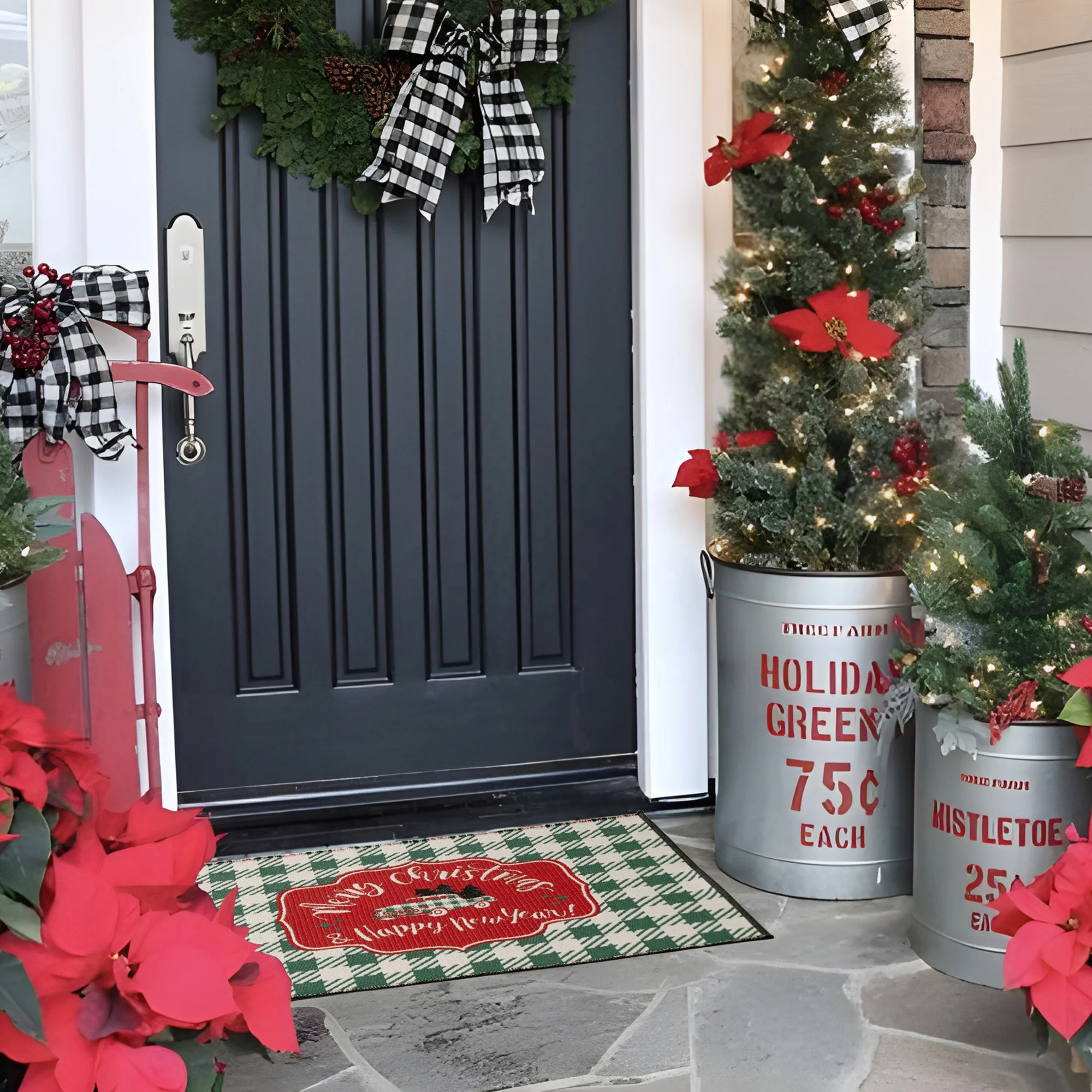 Christmas Unique Six Colors Mixed Double-Sided Weave Technic Reversible Use Door Mat Area Rug With Fringe