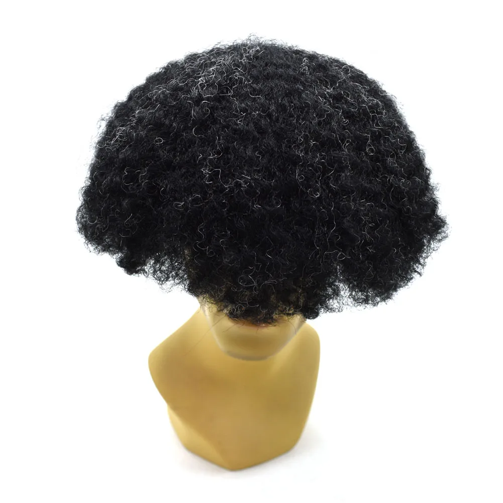 
Men Toupee Durable Replacement Lace & PU Afro Kinky Curly indian Remy Hair For Men Remy Hair Replacement Men Wig 