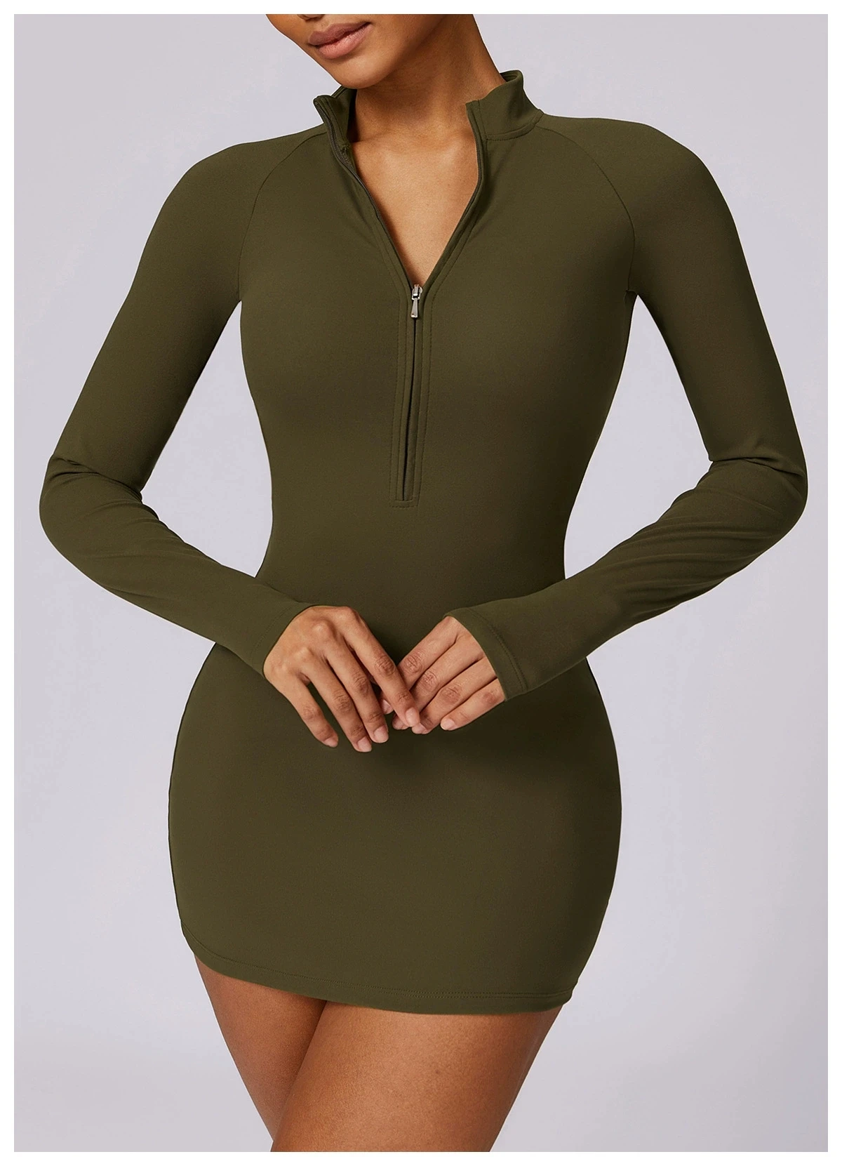 Customized Yoga Casual Dress Zipped Naked Feeling Tight-Fitting Jumpsuit Slimming Fitness Long-sleeve Sports Dress